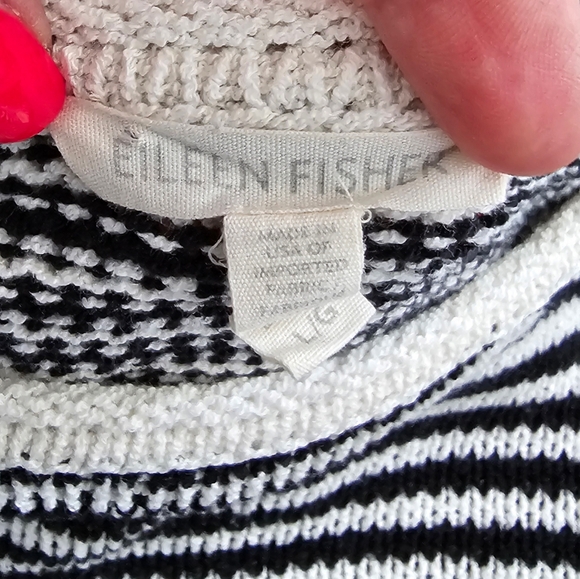 ππ» Eileen Fisher Knit Sweater Oversized Black & White Sz L - Picture 4 of 10